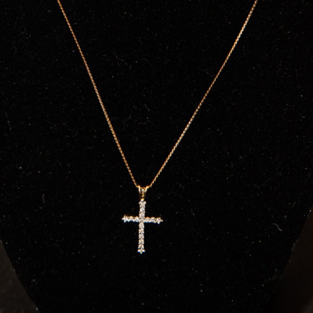 14K Gold and Diamond Cross on Fine 14K 20" Chain